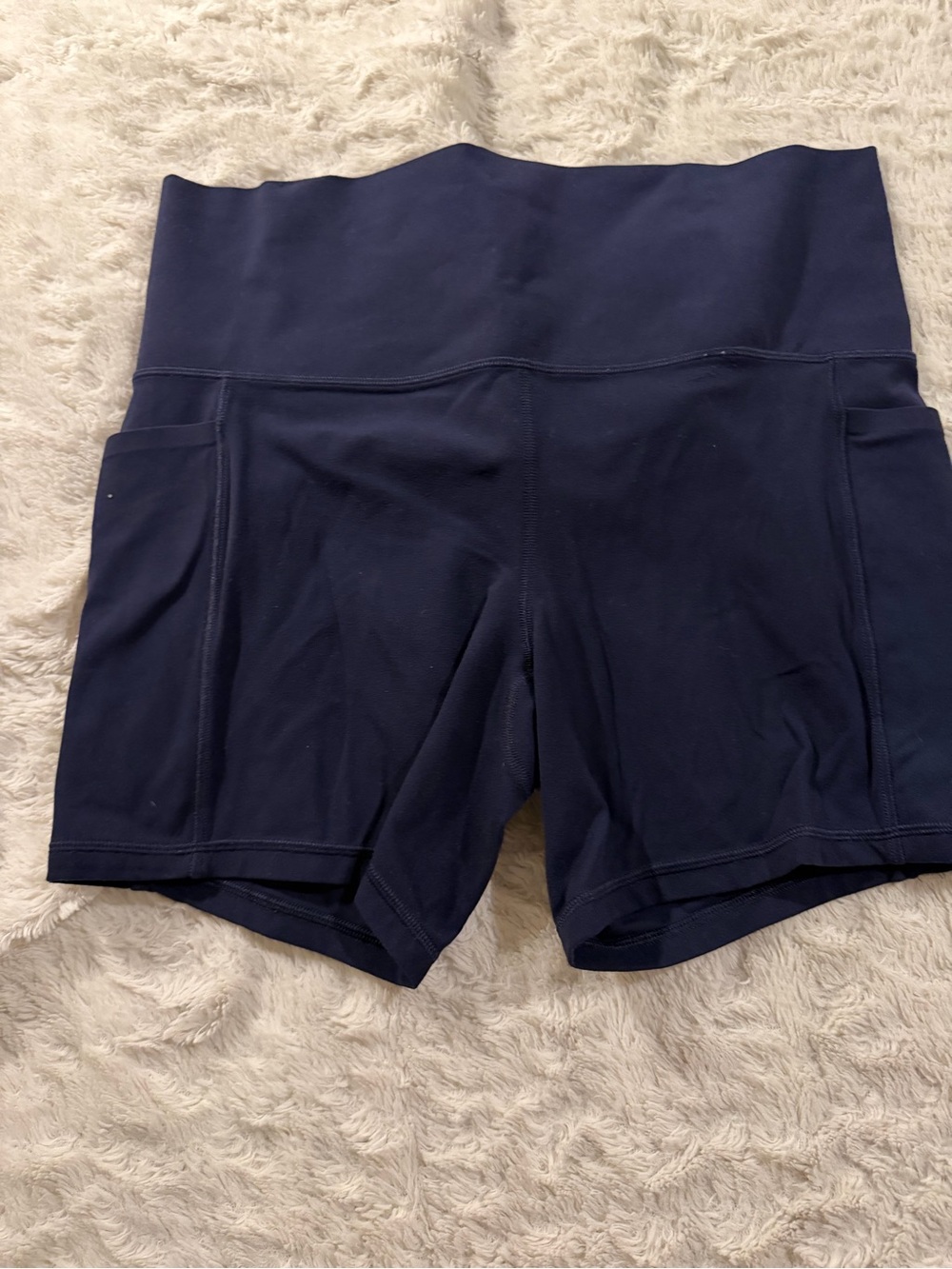 Athleta Navy High-Waist Bike Shorts with Side Pockets
